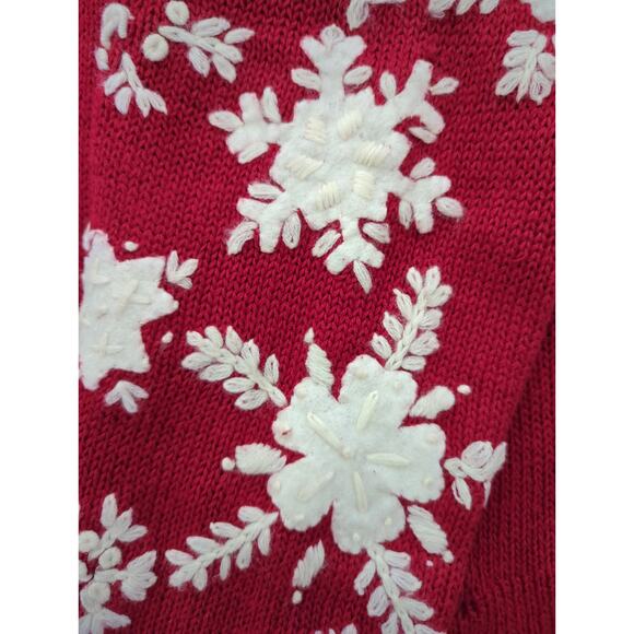 VTG Red & White Embroidered Applique Snowflake Full Zip Sweater Women's Size S - Picture 6 of 7